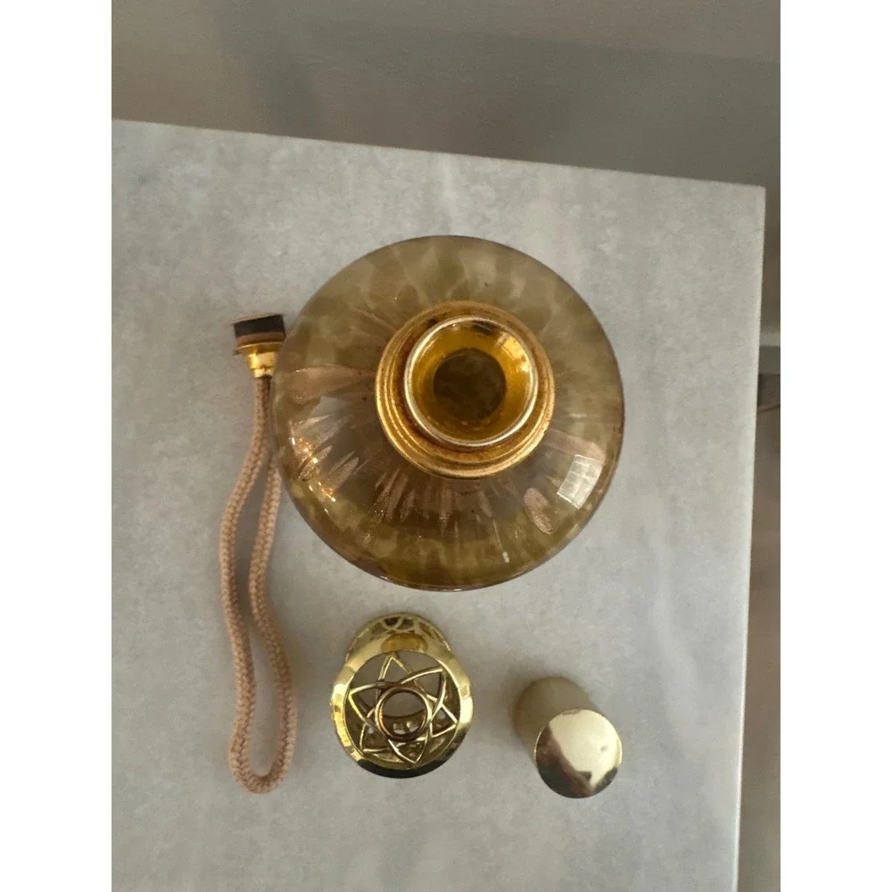 Vintage Amber Marbled Glass Catalytic Fragrance Lamp with Gold Tone Crown Cap